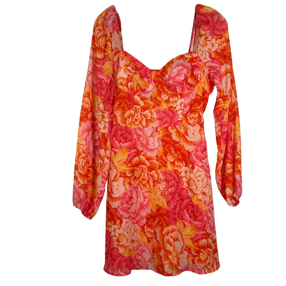 Steve Madden Floral Mini Dress Orange‎ Pink Sweetheart Smocked Back Size 4